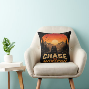 Jagd den Horizont Vintage Retro Sonnenuntergang Kissen