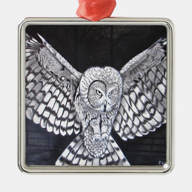 Jagd-Eule Silbernes Ornament (Vorne)
