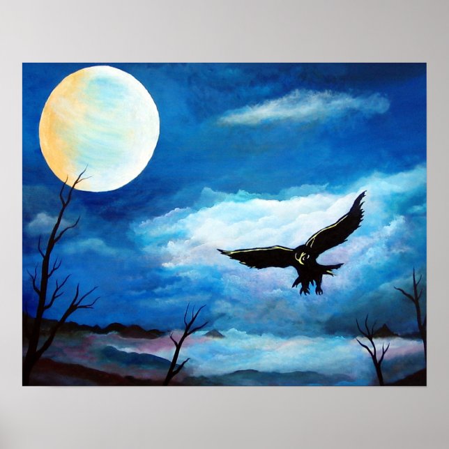Jagd Hawk Night Moon Poster (Vorne)