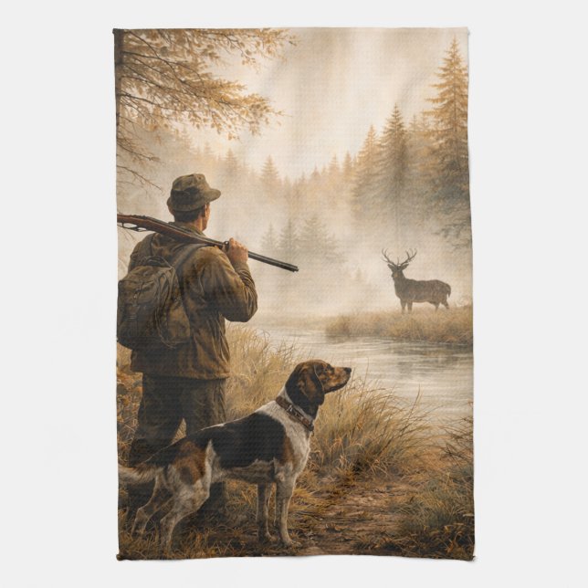Jagd im Nebel Geschirrtuch (Vertikal)