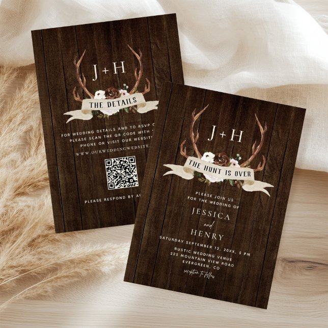 Jagd ist Vorbei Geweiht Rustikales Holz QR Code Ho Einladung (Von Creator hochgeladen)