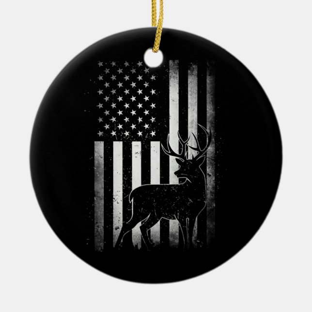 Jagd Jäger Deer USA US-amerikanische Flagge Camouf Keramik Ornament (Vorne)