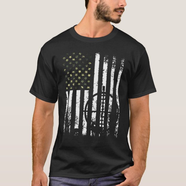 Jagd Jäger Hirsch Usa Patriotische Flagge Camoufla T-Shirt (Vorderseite)