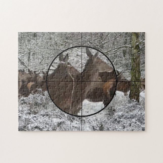 Jagd Kuh Elch Scope Blick Winter Rut Wald Jigsa Puzzle (Horizontal)