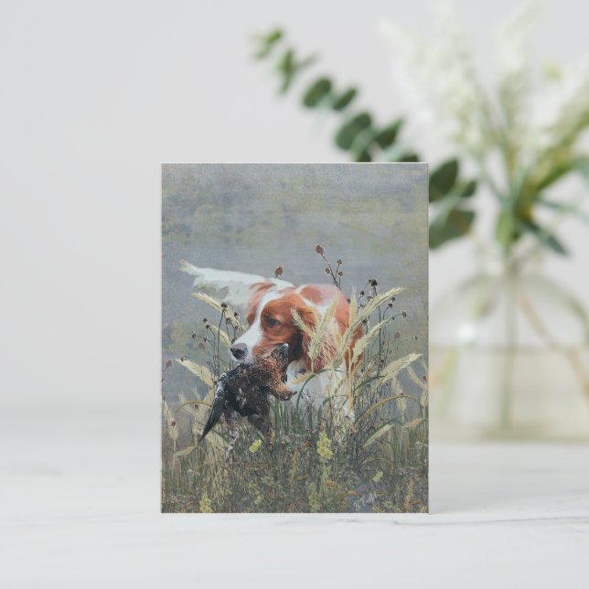 Jagd mit Epagneul Breton Postkarte (Stehend Vorderseite)