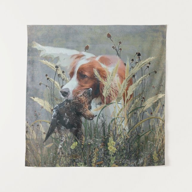 Jagd mit Epagneul Breton Wandteppich (Vorderseite)