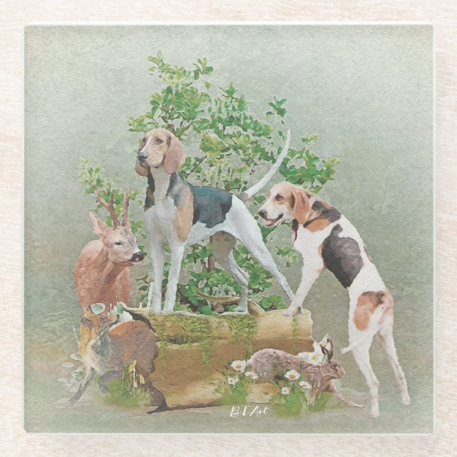 Jagd mit Hunden Glasuntersetzer (Vorderseite)