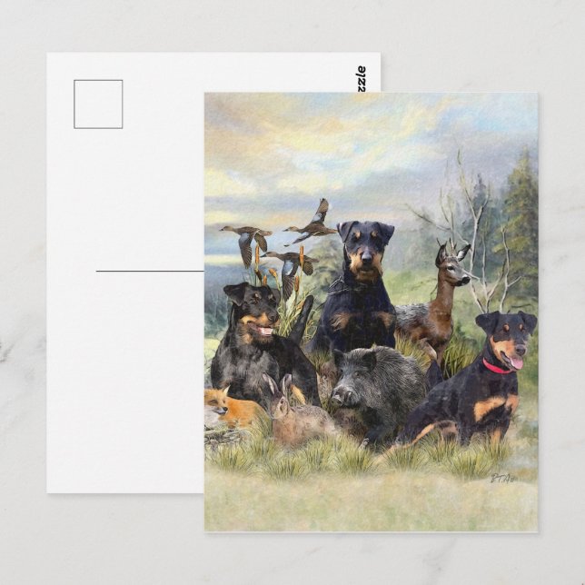 Jagd mit Jagdterern , Kunst Postkarte (Vorne/Hinten)