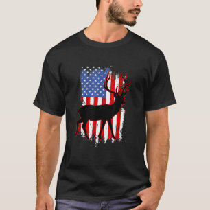 Jagd Patriotischer Jäger Jagd Hirsch Usa US Flag T-Shirt