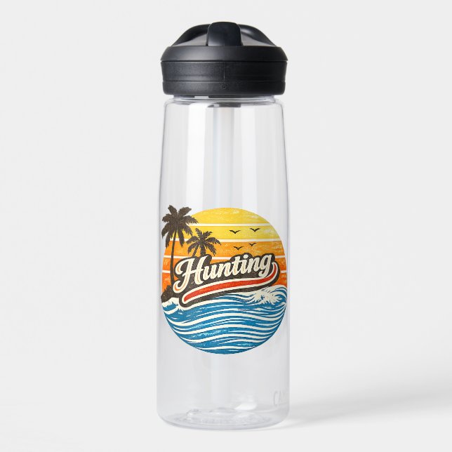 Jagd-Retro-Sonnenuntergangs-Design Trinkflasche (Vorne)