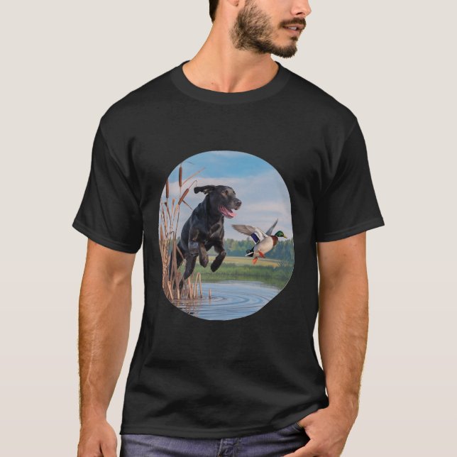 Jagd Schwarzer Labrador Labrador Hunde Jagd Enten. T-Shirt (Vorderseite)