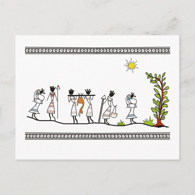 Jagd_völker_saura_Indian_Tribal_Malerei Postkarte (Vorderseite)