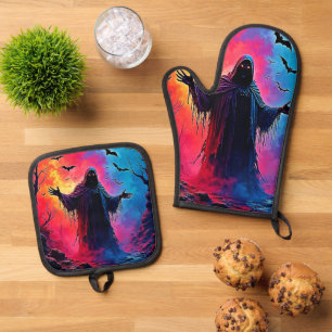 Jagddämon im Schatten-Design geschlossen Ofenhandschuh & Topflappen-Set
