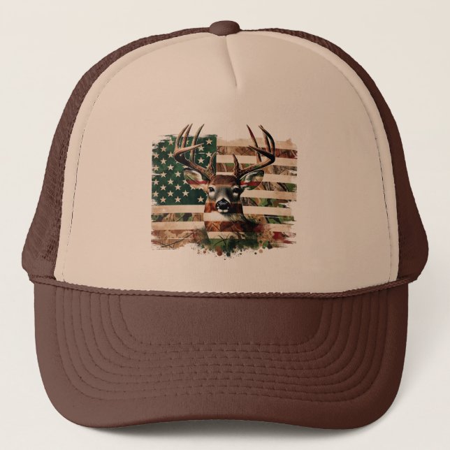 Jagdhirsch-Flaggenmütze Truckerkappe (Vorderseite)