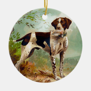 Jagdhund mit Vogel im Maul Keramik Ornament