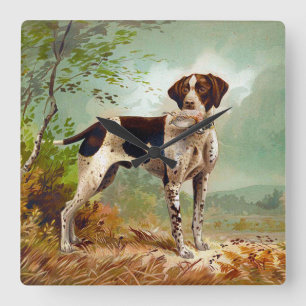 Jagdhund mit Vogel im Maul Quadratische Wanduhr