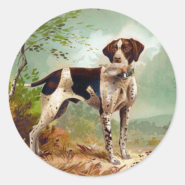 Jagdhund mit Vogel im Maul Runder Aufkleber (Vorderseite)