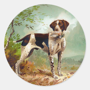 Jagdhund mit Vogel im Maul Runder Aufkleber