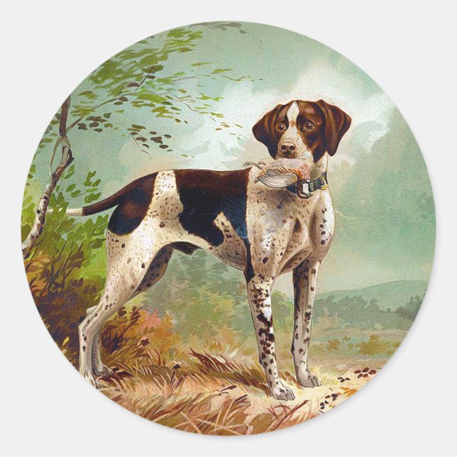 Jagdhund mit Vogel im Maul Runder Aufkleber (Vorderseite)