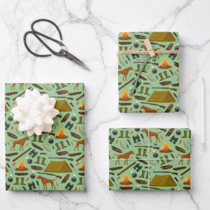 Jagdhund Schrotflinte Zelt Fernglas Sport Geschenkpapier Set