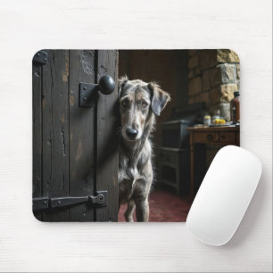 Jagdhund späht um eine Tür herum Mousepad
