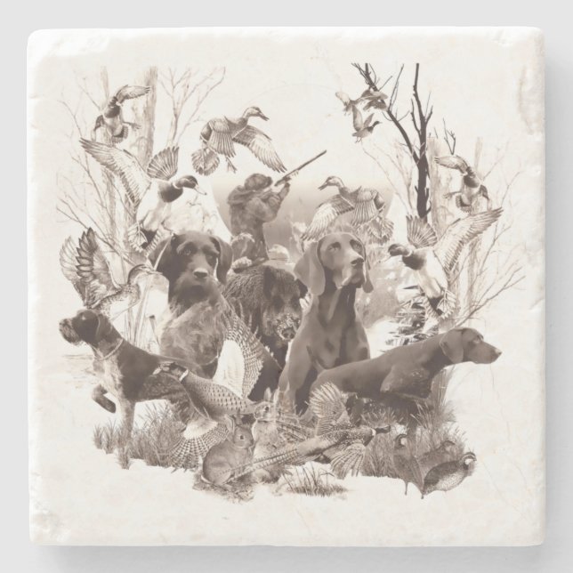 Jagdhunde, Rüden, Jagdsaison Steinuntersetzer (Vorderseite)