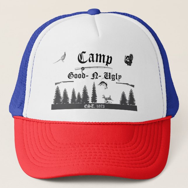 Jagdhütte Wald Szenen Camp Name Truckerkappe (Vorderseite)