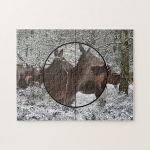 Jagdkuh-Elch-Sichtfeld Winterbrunft Wald-Puzzle Puzzle