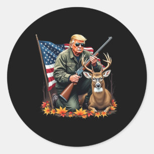 Jagdsaison für Hirsche Vintage Trump USA-Flagge Ca Runder Aufkleber
