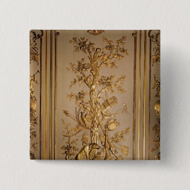 Jagdszene, hölzerner Panelling vom Speisen Button (Vorderseite)