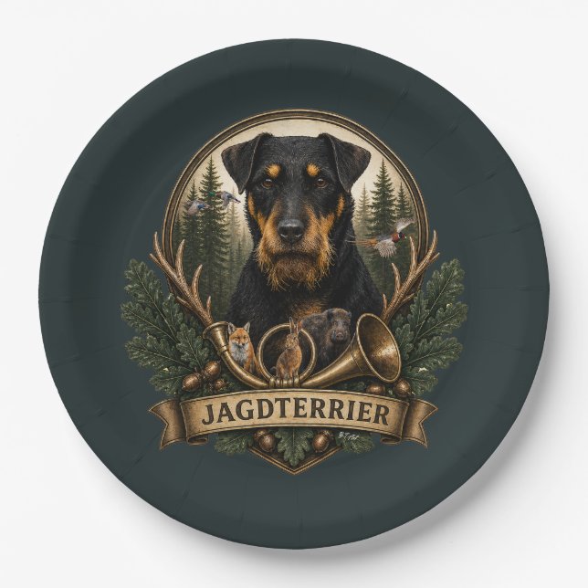 Jagdterrier, Jagd Logo Pappteller (Vorderseite)