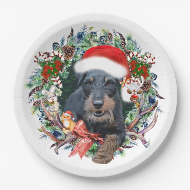 Jagdterry, Frohe Weihnachten Pappteller (Vorderseite)