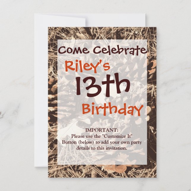 Jagen Camouflage Camouflage Geschenke für Jäger Einladung (Vorderseite)