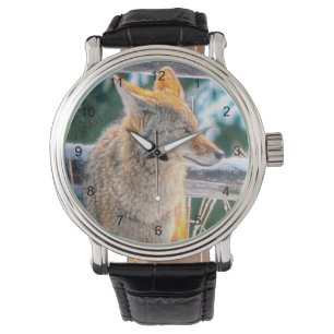 Jagen Coyote und Winter Snow Wildlife Watch Armbanduhr