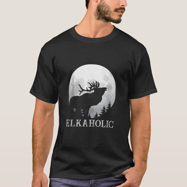 Jagen Elkaholische Jäger Funny Wilderness Jagd T-Shirt (Vorderseite)