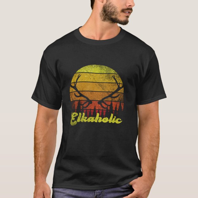 Jagen Elkaholische Jäger Retro Men Wilderness Hun T-Shirt (Vorderseite)