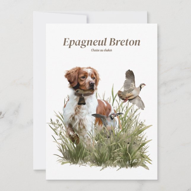Jagen mit einem Bretagne-Hund, Kunst Einladung (Vorderseite)