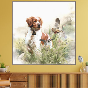 Jagen mit einem Bretagne-Hund, Kunst Leinwanddruck