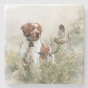 Jagen mit einem Bretagne-Hund, Kunst Steinuntersetzer