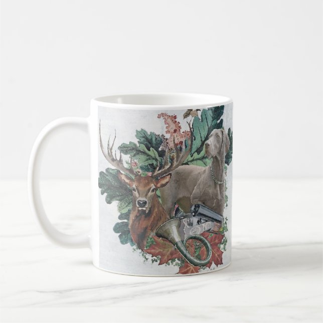 Jagen mit einem Weimaraner, "Grauer Geist" Kaffeetasse (Links)