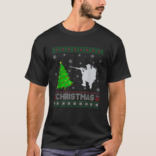 Jagen Weihnachtsbaum Lighting Ugly Weihnachtskraut T-Shirt (Vorderseite)