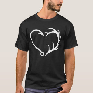 Jäger-Fischer-Herz-Shirt Geweih & Haken Liebe Outd T-Shirt