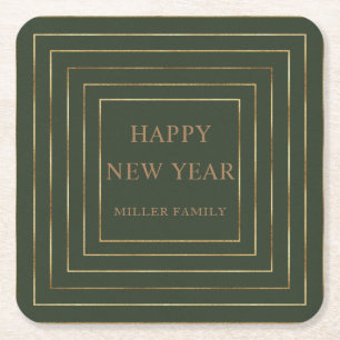 Jäger grün glückliches neues Jahr Party Goldgrenze Rechteckiger Pappuntersetzer