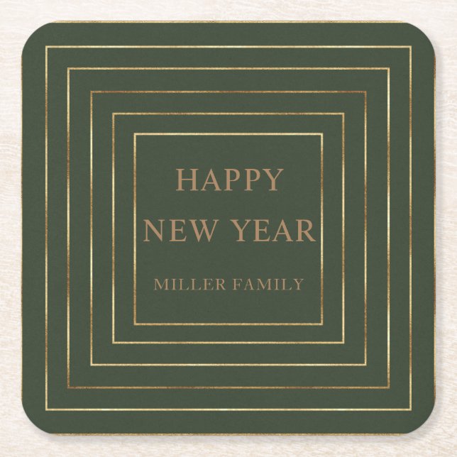 Jäger grün glückliches neues Jahr Party Goldgrenze Rechteckiger Pappuntersetzer (Vorderseite)