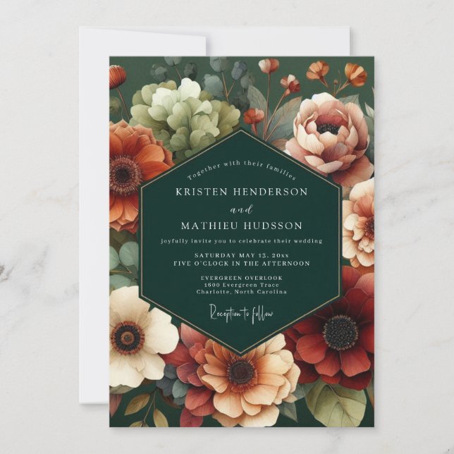 Jäger Herbstliche Flora Hochzeit Einladung (Vorderseite)