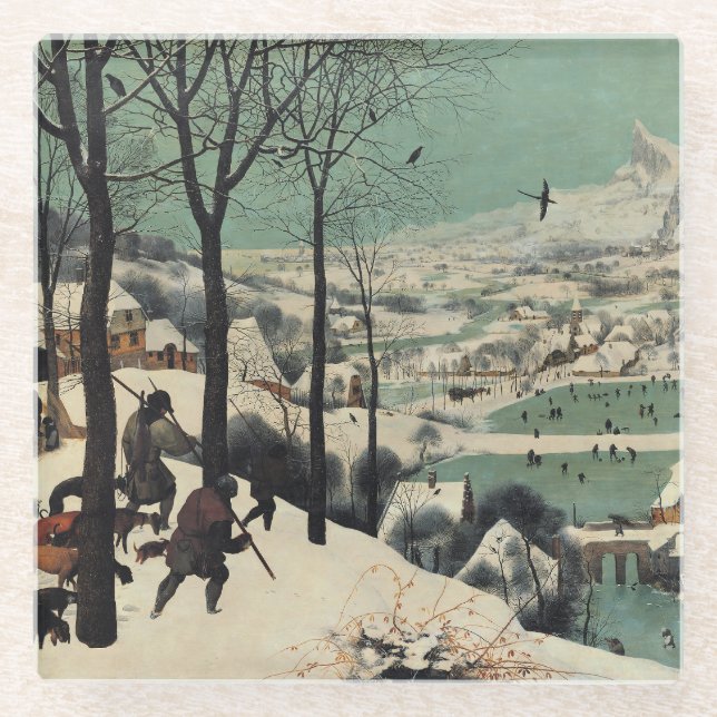 Jäger im Schnee, berühmtes Kunstwerk, Glasuntersetzer (Vorderseite)
