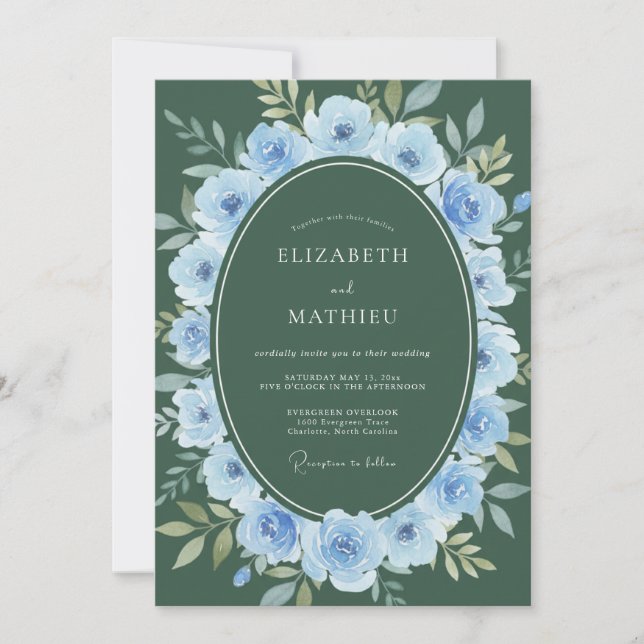 Jäger Periwinkle Bloom Hochzeit Einladung (Vorderseite)