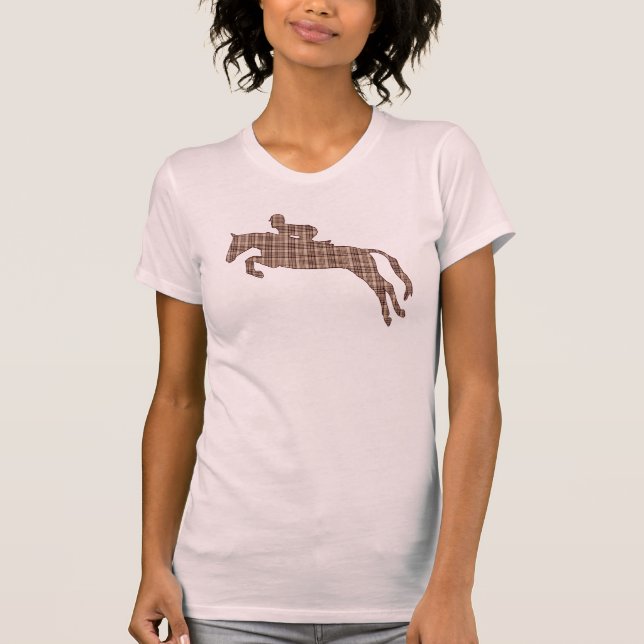 Jäger-Pullover-kariertes springendes Pferd T-Shirt (Vorderseite)