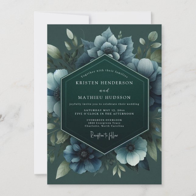 Jäger-Schiefer-Anemonen-Hochzeit Einladung (Vorderseite)