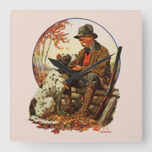 Jäger und Spaniel Quadratische Wanduhr